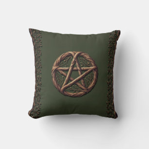 Wood Twig Pentacle Olive Green Wiccan Cushion