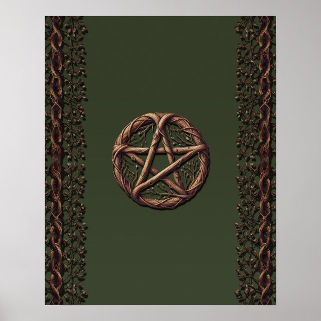 Wood Twig Pentacle Olive Green Wiccan  Poster (Front)