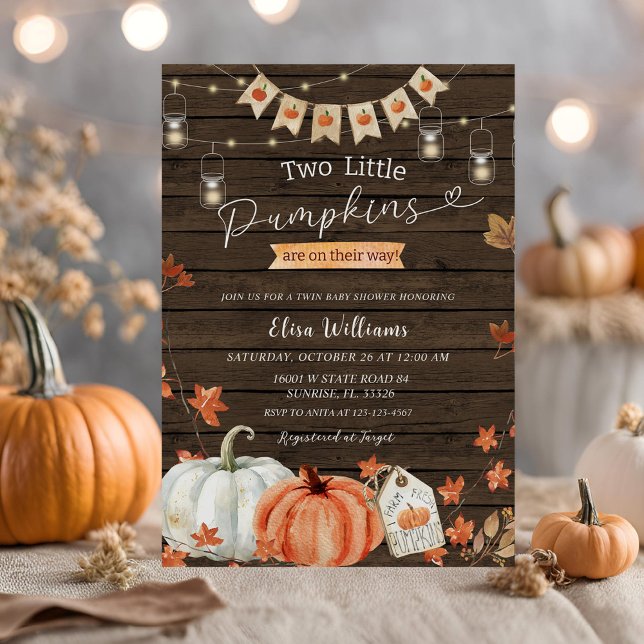 Wood Two Little Pumpkins are on their way  Invitation (Creator Uploaded)