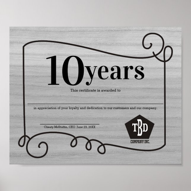 Wood universal employee anniversary certificate poster (Front)