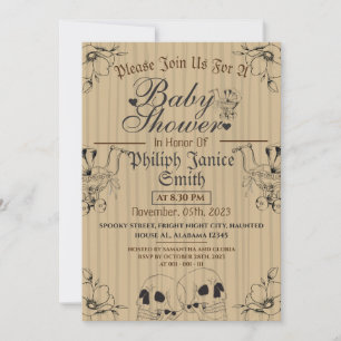 Wood Vintage Elegant Gothic, Halloween Baby Shower Invitation