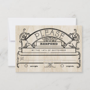 Wood Vintage Modern Typography Wedding RSVP Card