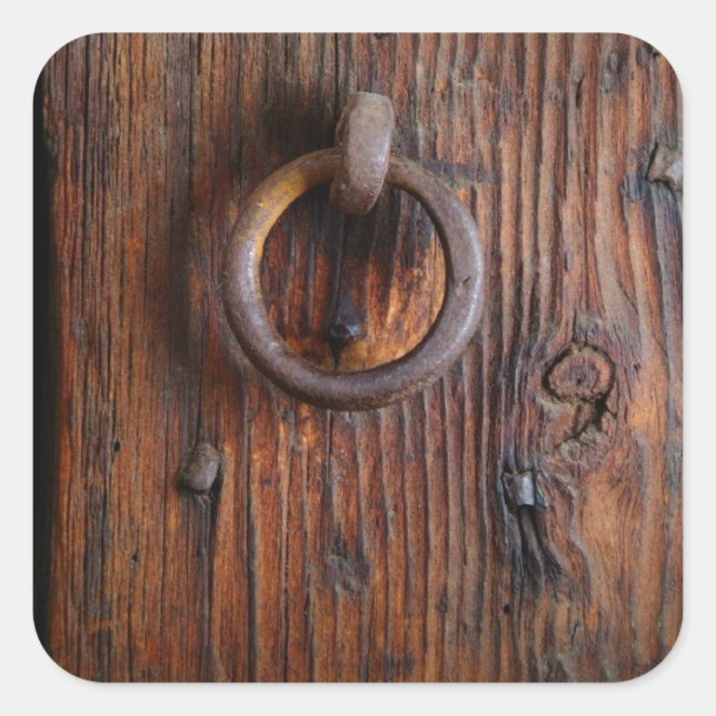 Wood Vintage Style Door Knocker Square Sticker (Front)