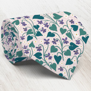 Wood Violet Anemone Flower Botanical Block Print Tie