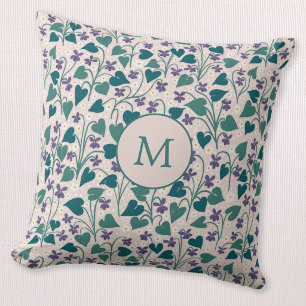 Wood Violet Anemone Flower Botanical Monogram Cushion