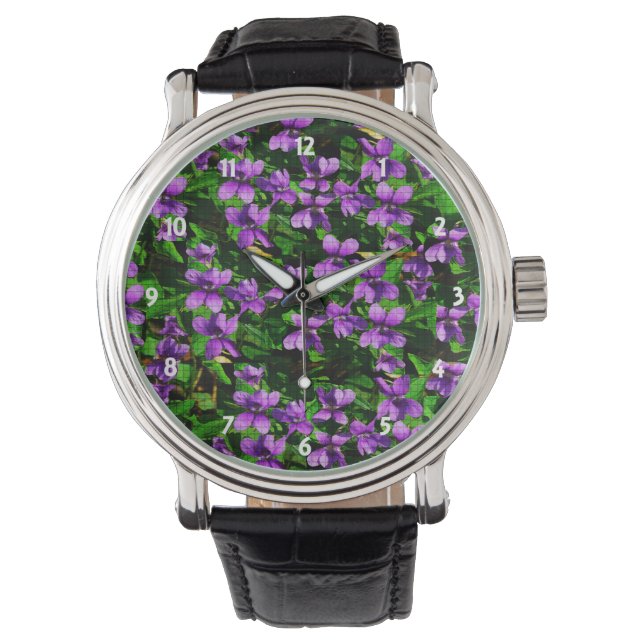 Wood Violet Mosaic Pattern WI State Flower Watch (Front)