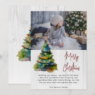 Wood Watercolor Christmas Tree Artistic Photo  Holiday Card
