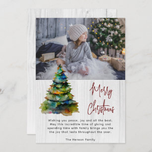 Wood Watercolor Christmas Tree Artistic Photo  Holiday Card