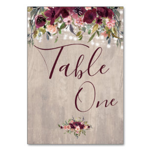 Wood Watercolor Florals with Light Strings Table Number