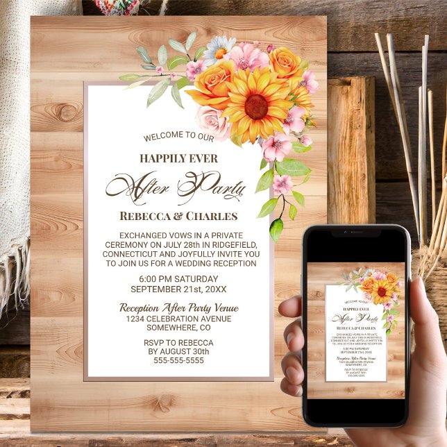 Wood Wedding After Party Sunflower Floral Invitation (Creator Uploaded)