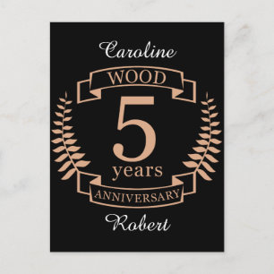 Wood wedding anniversary 5 years postcard