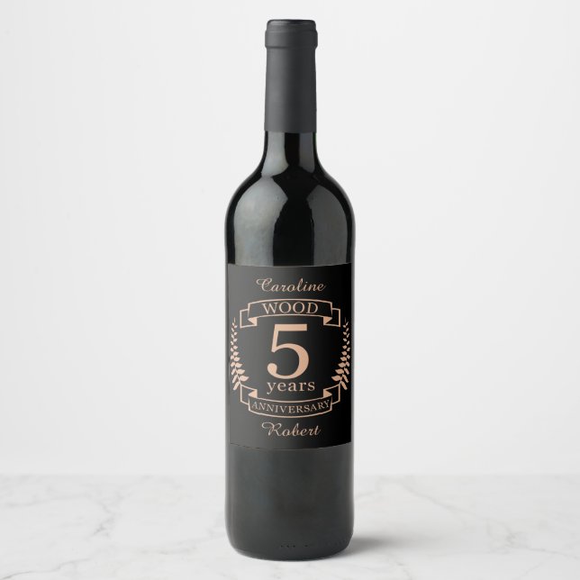 Wood wedding anniversary 5 years wine label (Front)
