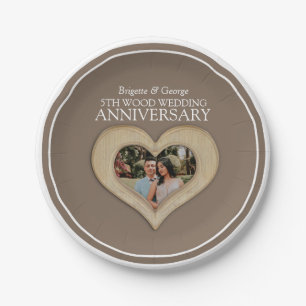 Wood wedding Anniversary photo heart paper plates