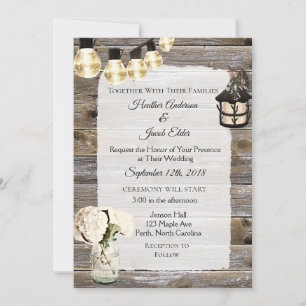 Wood Wedding Lights and Baby Breath Invitations
