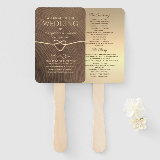 Wood Wedding Program Hand Fan (Front and Back)