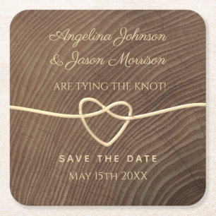 Wood Wedding Save The Date Square Paper Coaster