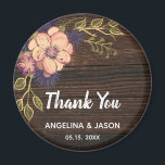 Wood Wedding Thank You Favor Magnet<br><div class="desc">Rustic,  elegant wood wedding thank you favor magnet with watercolor pink flowers.</div>