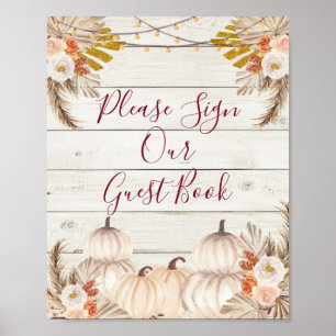 Wood White Cream Pumpkin Please Sign our Guest