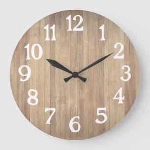 Wood White Numbers Wooden Plain Simple Decor Large Clock
