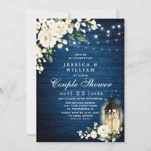 Wood White Rose Lantern Watercolor Couple Shower Invitation
