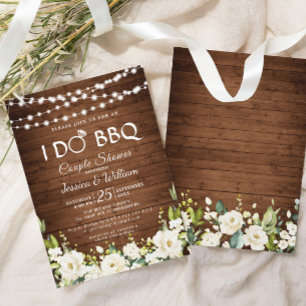 Wood & White Roses Floral I Do BBQ Couple Shower Invitation