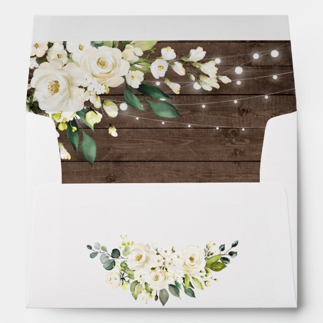 Wood & White Roses  Floral Lantern for 5x7 card Envelope (Back (Bottom))