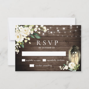 Wood & White Roses Greenery RSVP Card