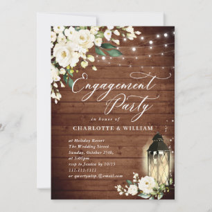 Wood White Roses & Lantern ENGAGEMENT PARTY Invitation