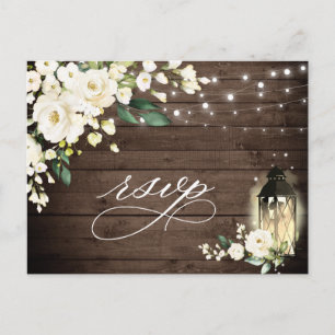 Wood & White Roses Wedding RSVP with Meal Choice Postcard