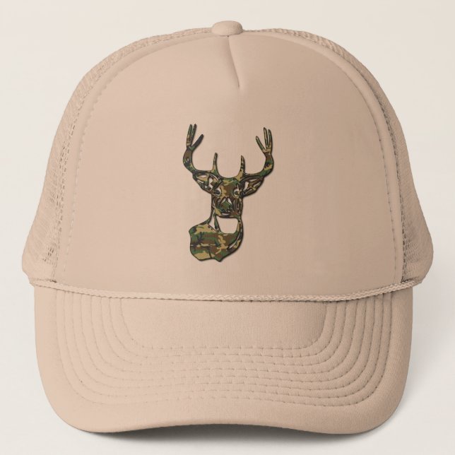 Wood - White Tail Buck Deer Trucker Hat (Front)