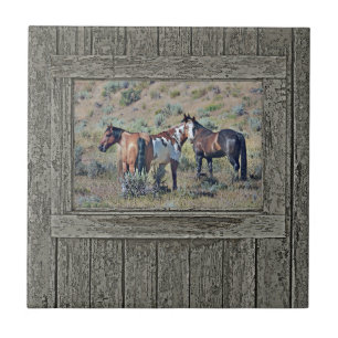 Wood window horses 3 ceramic tile