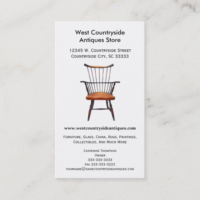 Wood Windsor Chair Furniture or Antique Store Business Card (Front)