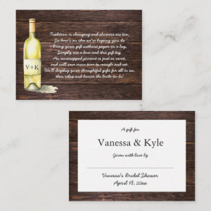 Wood Wine Bottle display bridal shower tag Enclosure Card