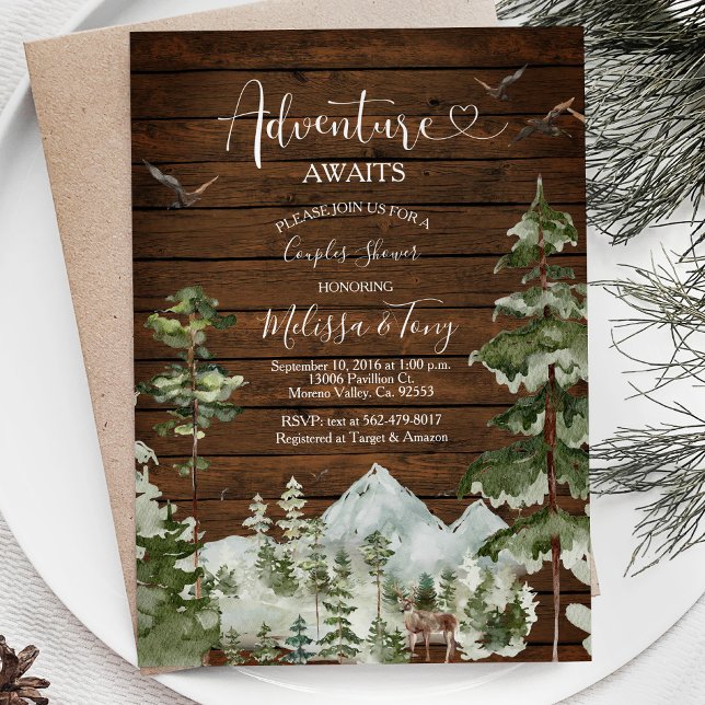 Wood Winter adventure awaits couple Shower Invitation (Creator Uploaded)