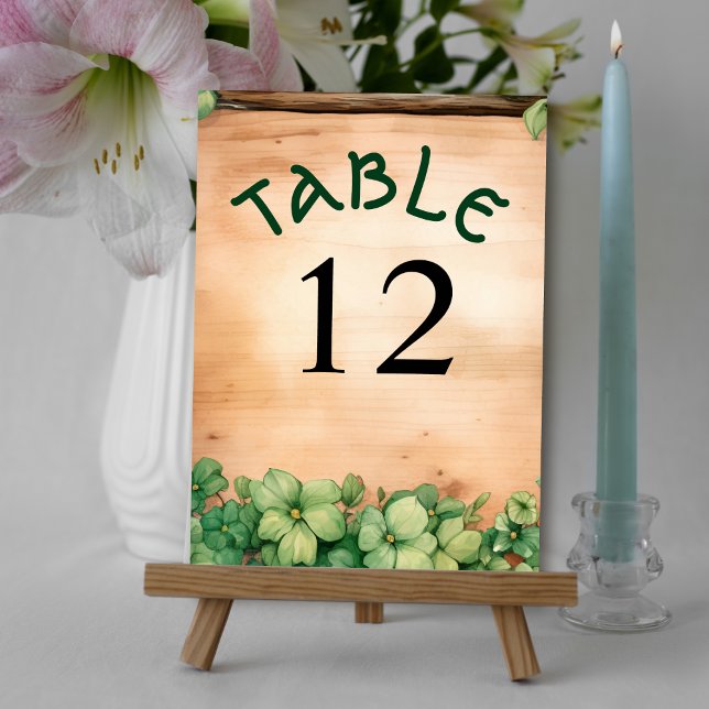 Wood with green vine St patricks day Irish wedding Table Number (Creator Uploaded)
