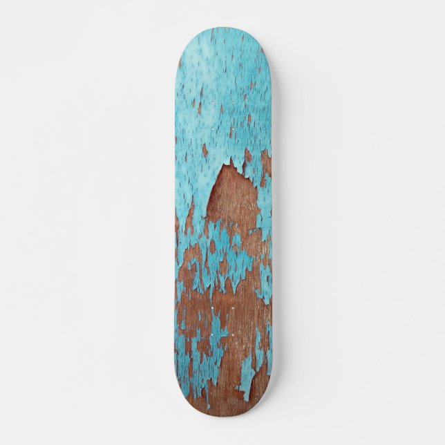 Wood with Peeling Blue Paint Skateboard (Front)