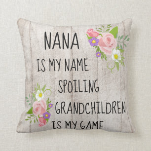 Wood with Pink Purple Floral Nana/Grandmother Cushion