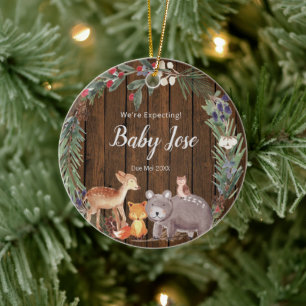 Wood Woodland Animals We're Expecting Parents  Ceramic Ornament