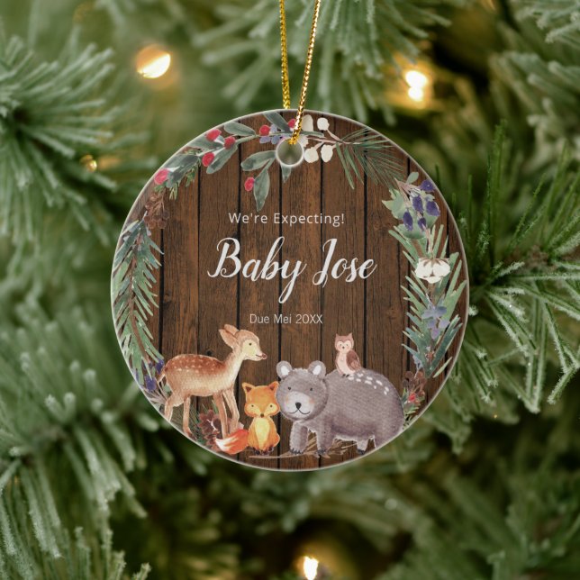 Wood Woodland Animals We're Expecting Parents  Ceramic Ornament (Tree)