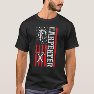 Wood Worker Lumberjack Us Flag American Carpenter T-Shirt