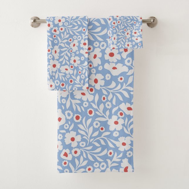 Woodblock Floral Pattern Bath Towel Set (Insitu)
