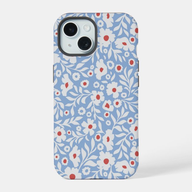Woodblock Floral Pattern iPhone 15 Case (Back)