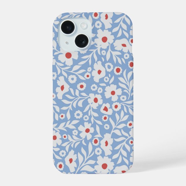 Woodblock Floral Pattern iPhone 15 Case (Back)