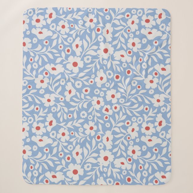 Woodblock Floral Pattern Sherpa Blanket (Front)