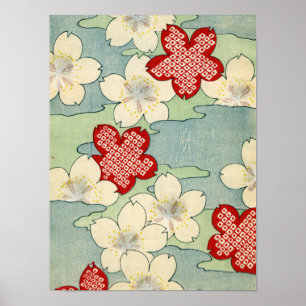 Woodblock Print of Dogwood Blossoms