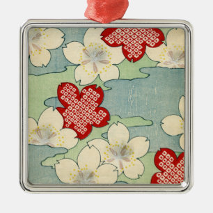 Woodblock Print of Dogwood Blossoms Metal Tree Decoration
