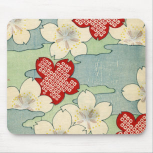 Woodblock Print of Dogwood Blossoms Mouse Pad