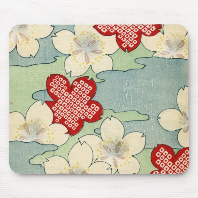Woodblock Print of Dogwood Blossoms Mouse Pad (Front)