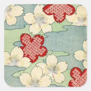 Woodblock Print of Dogwood Blossoms Square Sticker