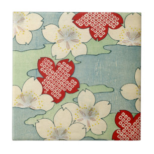 Woodblock Print of Dogwood Blossoms Tile